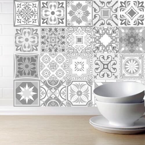Retro Grey Tiles Backsplash Wall Stickers for Bathroom kitchen Decor Adhesive Waterproof PVC Wall Stickers Kitchen Waist Line