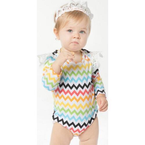New Style Baby Newborn Cotton Clothing Sets Fashion Chevron Girl Newborn Infant Lace Long Sleeve Bodysuits+Crown Headband Suits
