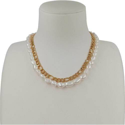 16 INCH -22 INCH CHOKER NECKLACE WITH with 2 layers ,100% nature freshwater baroque pearl and stainless steel with gold plating