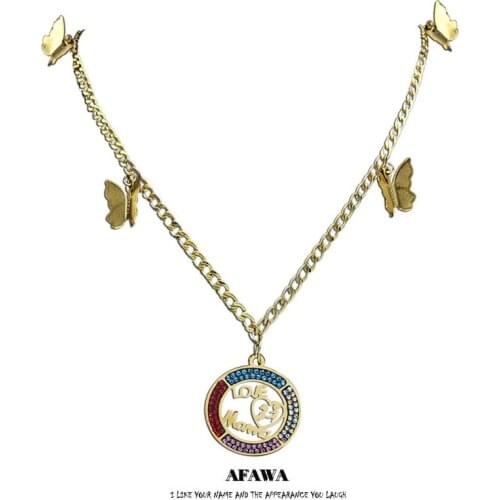 Love MAMA Stainless Steel Crystal Necklaces Pendants Mom Baby Round Necklaces Butterfly Jewelry Mothers day gift N9528S05