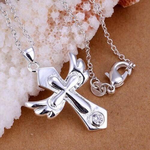 Silver plated Jewelry Pendant Fine Fashion Cute Small Wings Cross Necklace Top Quality CP228
