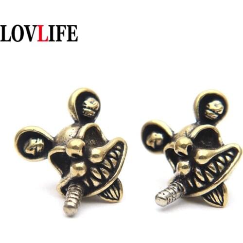 Retro Brass Knife Beads Creative Smoking Mice Skeleton Head EDC Umbrella Rope Pendant Jewelry Keychain Lanyard Hanging Accessory