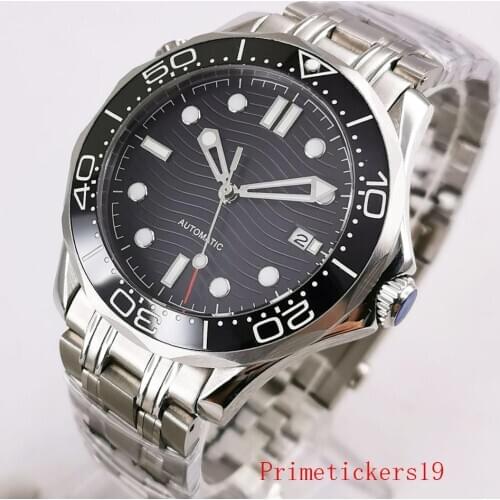Luxury 41mm black dial sapphire glass date indicator miyota movement stainless steel band ceramic bezel