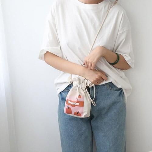 Cartoon Wild Diagonal Adjustable Mobile Phone Bag Mini Japan South Korea Small Bucket Bag Fashion Girls Drawstring Canvas Bags