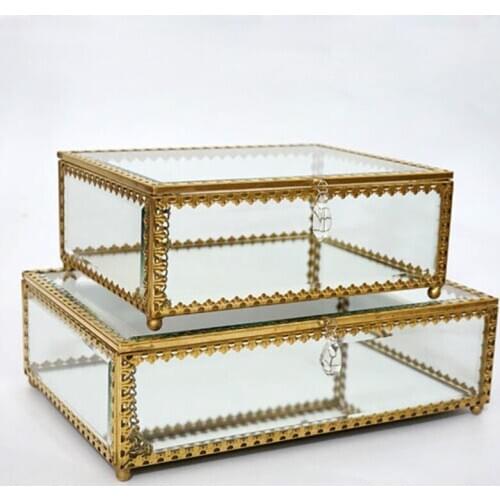 High-end Wedding Decorations, Exquisite Lace Square Glass Jewelry Storage box, Home Desktop Jewelry Display