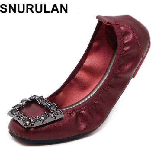 SNURULANFashion Womens Flat Casual Shoes Soft Leather Womens Flats Office Ladies Boat Shoes Plus Size Brand Ladies Flats