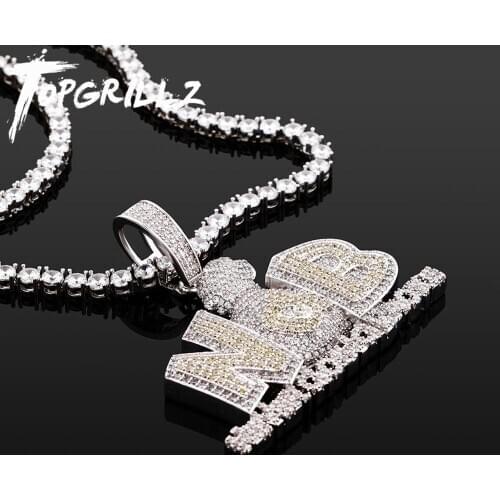 TOPGRILLZ Luxury Money Bag Pendant "NEVERGOINGBROKE" Full Iced Out Micro Pave Cubic Zirconia Jewelry Hip Hop Punk Style For Men