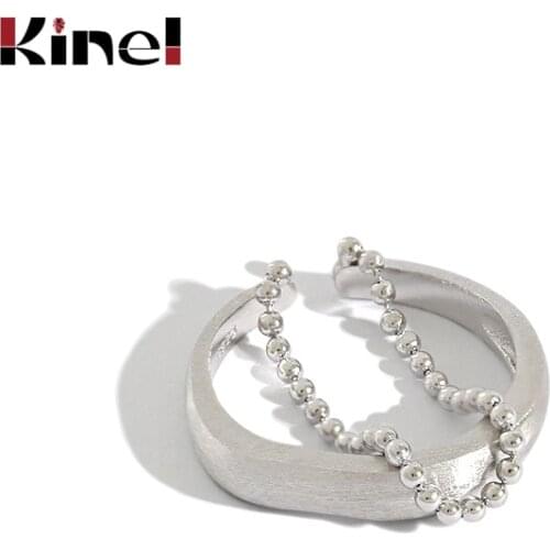 Kinel Unique Ring Silver 925 Korea Jewelry Round Bead Chain Brushed Double Layer 925 Sterling Silver Rings for Women