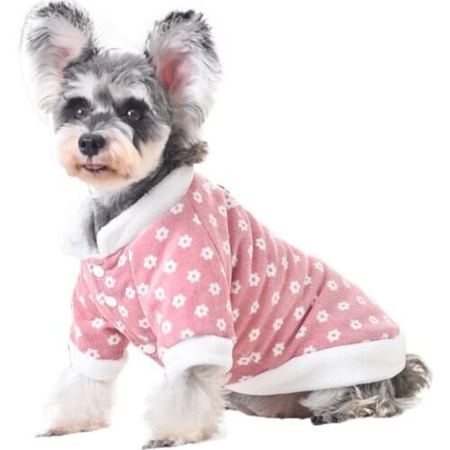 Corduroy Soft Pet Dog Clothes Floral Pink Blue Autumn And Winter Senior Cat Clothes Ubranko Dla Psa With Fur Collar Outdoor Coat
