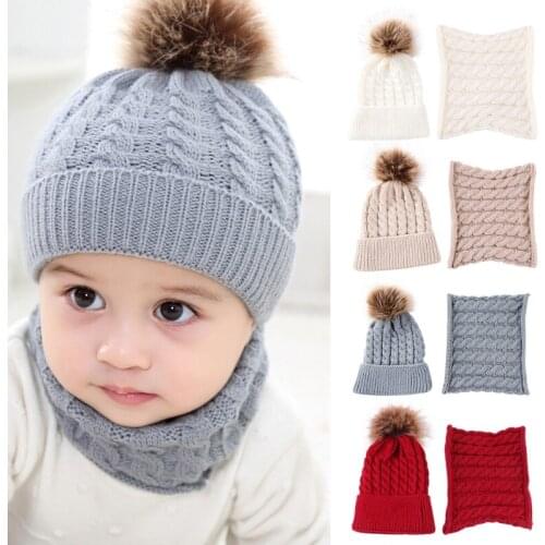 Knit Beanie Cap for Baby Autumn Warm Kids Girl Boy Ear Hat Scarf for Babies 0-36Month Baby Winter Hat and Neckerchief