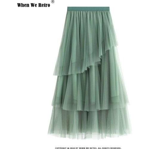 New Korean Style Mesh Tulle Skirt WF0122 Women Ladies Summer Long Black Skirt Pink Green Navy Blue Skirt for Women