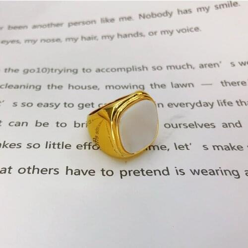 Women gold plated thick rings with white pearl mother shell fashion designer finger band