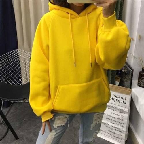 Womens Yellow Hoodies Sweatshirts Long Sleeve Pullover Hoodie Sweatshirt With Pocket Streetwear Oversized Hoodie Sudadera Mujer