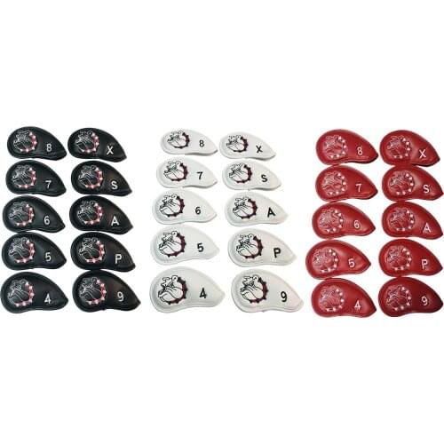 10pcs Black PU Golf Iron Head Covers Set Headcover Fits All Brands Callaway, Ping, Taylormade, Cobra