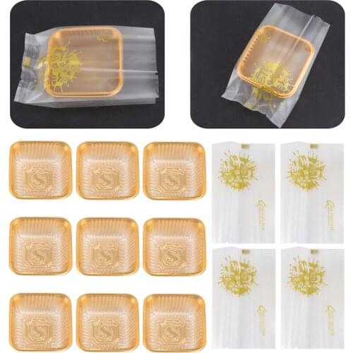 100 Sets of Moon Cake Packing Bag Dessert Holder Blister Box for Festival Golden