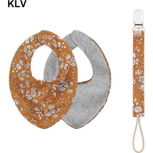 2Pcs/Set Newborn Baby Boys Girls Pacifier Clip Waterproof Cute Saliva Towel Kids Toddler Feeding Burp Triangle Cotton Bib Scarf