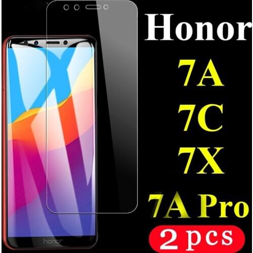 2Pcs tempered glass for huawei honor 7 7x 7s 7c 7a pro phone screen protector p smart plus 2018 glass smartphone protective film