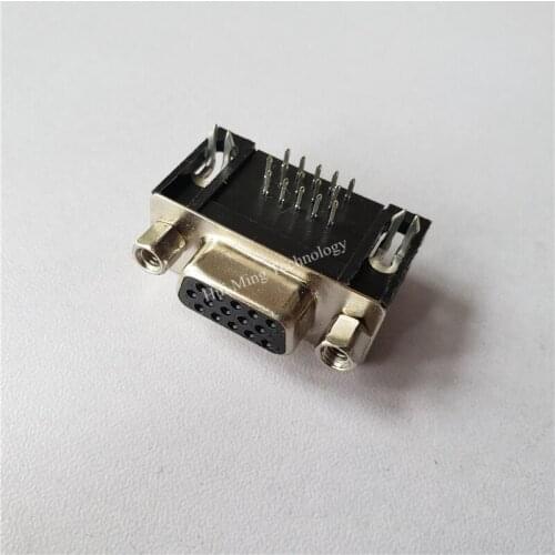 25pcs Black HDR15 female body long curved welding plug VGA socket female three rows DB15 DR15 hole 90 degree curved needle