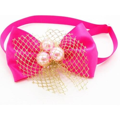 50PC/Lot Bright Pink Dog Bow Ties Princess Pet Dog Accessories Pearls Cat Dog Bowties Neckties