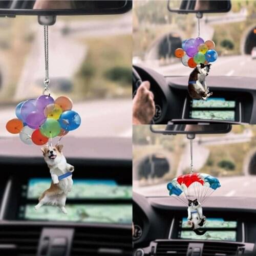 Cat Dog Balloon Design Pendant Acrylic Creative Bag Key Decor Hanging Ornament for Home Car Interior Decoration