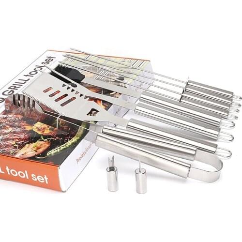 BBQ Grill Tool 10 Sets of Stainless Steel Large Handle Barbecue Kitchen Spade Brush Fork Accessories Outdoor for Grilling Rack