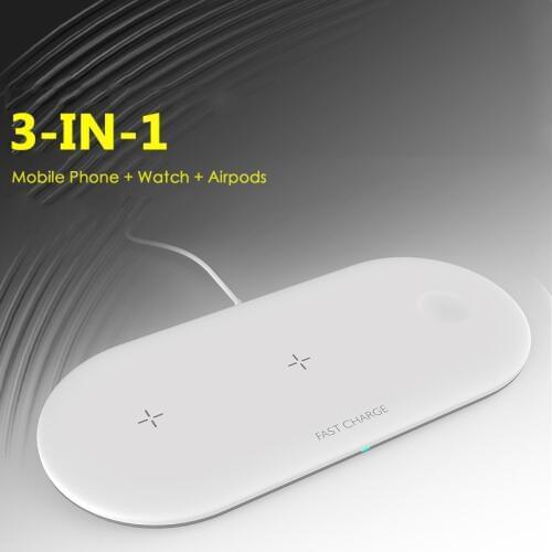 3 In 1 10W Wireless Charger Station Stand Pad QC3.0 LED Wirless Charger for IPhone Apple Watch Airpods Charging Dock Stand
