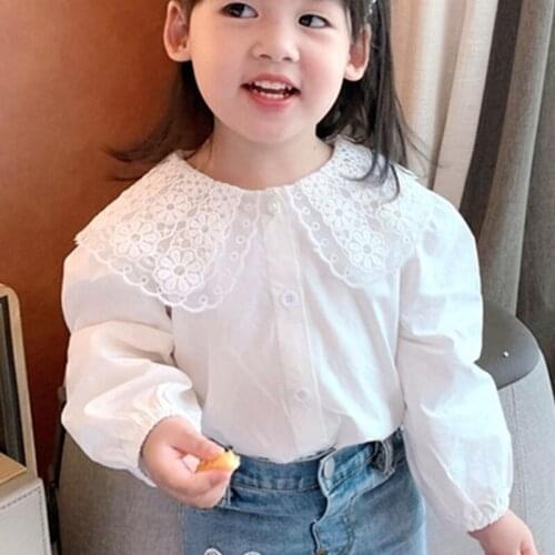 Blouses Spring Toddler Kids Girls White Lace Doll Collar Shirt Autumn Long Sleeve Cotton Children Kid Girl Tops Blouse