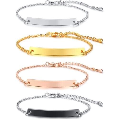 DIY Custom Women Stainless Steel Name Bar Bracelet Personalized Engraved Gold Bracelet for Adults and Children Kids Jewelry Gift