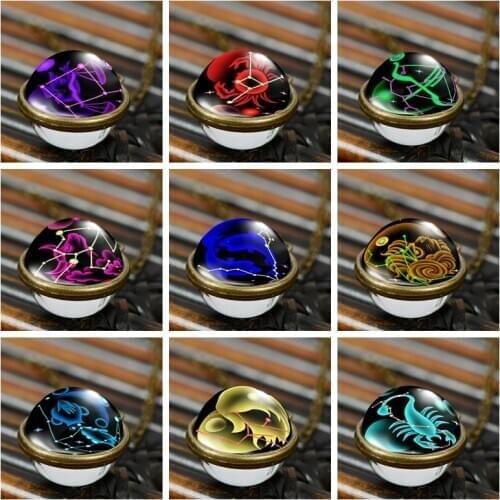 SIAN Novelty 12 Constellation Zodiac Sign Necklace Pisces Taurus Aquarius Capricorn Constellations Pendant Glass Ball Necklaces