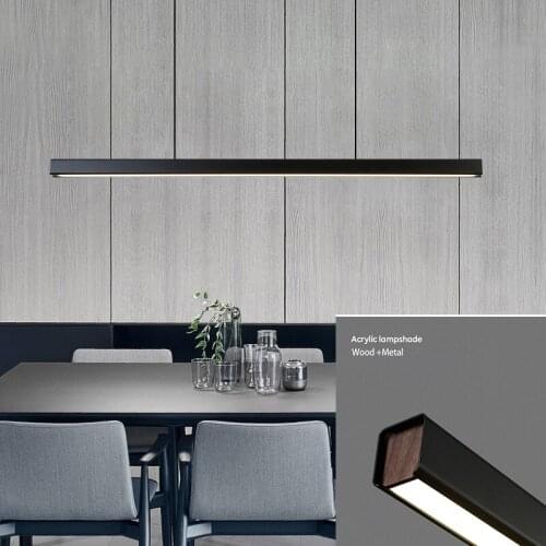 Nordic Black Wood Bar Pendant lamp Concise Long Stick Living Room Cloth Store Hotel Hall Dinner Led Hanging Light Fixtures
