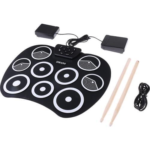 Electronic Foldable 9 Pad Drum Sticks Foot Pedal Musical Instrument Kit Kids