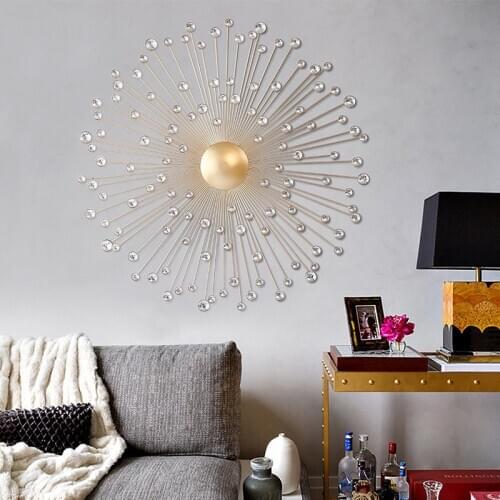 European Luxury Wrought Iron Sun Shape Wall Hanging Crafts Home Living Room Wall Mural Ornaments Hotel Office Wall Sticker Decor