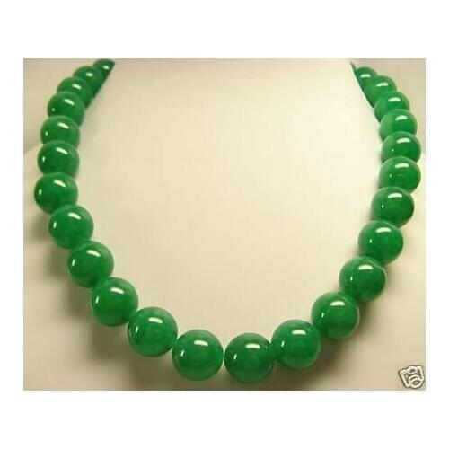 Hot sell ->@@ Hot sell Beautiful GREEN Jade 10mm Beads Necklace 17.5"AAA