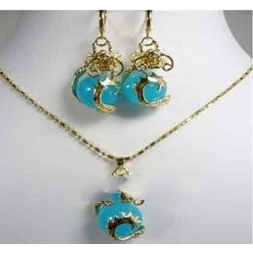 Hot! New Womens fashion jade dragon pendant Earrings set