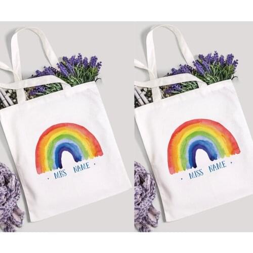 Personalised Rainbow Canvas Bag Custom Teacher Tote Bag Teachers Day Graduation Gift Teacher Life Shopping Bag