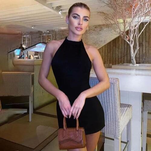 Halter Backless Knitted Summer Dress Women Sexy Sleeveless Short Beach Dress Mini Holiday Dress Clubwea