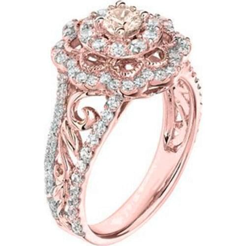 Fashion Jewelry Ladies Lovely Rose Gold Color Flower Inlaid Zirconia Crystal Female Ring for Women Party Wedding Jewlery