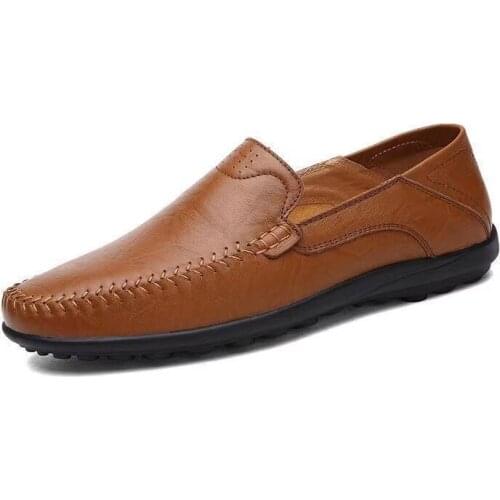 2021 Spring Autumn New Concise Style Leather Casual Shoes for Man Breathable Light Slip-on Shallow Causal Shoes for Daily