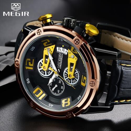 MEGIR Chronograph Mens Leather Sport Quartz Watch Men Montre Homme Fashion Casual Men Watches Military Analog Relogio Masculino