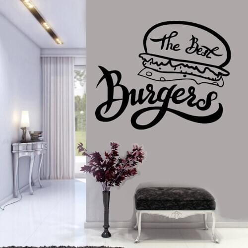 Restaurant Sign Hamburger Wall Stickers Self Adhesive Art Wallpaper The Beat Burgers Wall Decal Fast Food Store Decoration C342