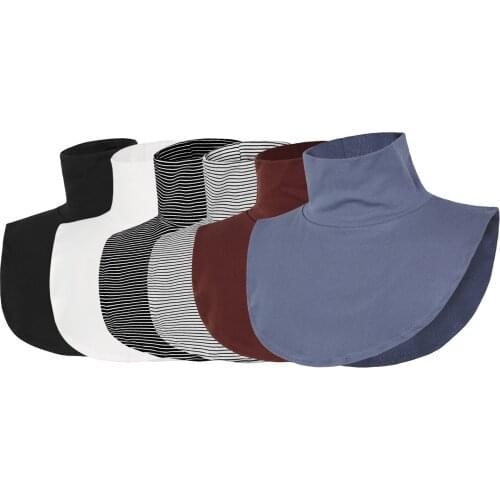 New Fashion Women’s Fake Collar Detachable Striped Print/Solid Color Turtleneck Neck Protector and Sunscreen Tops Half Blouse