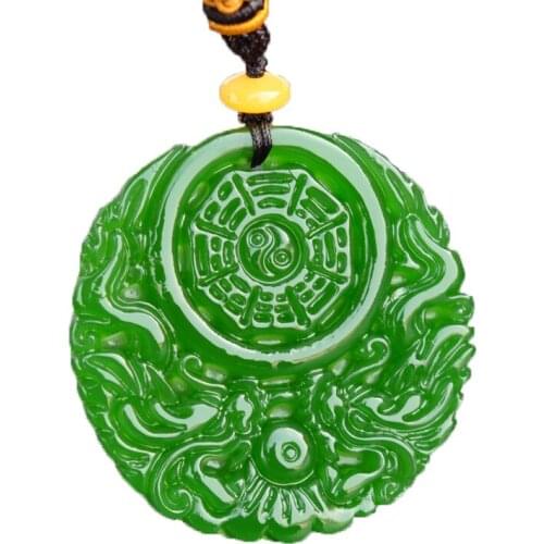 Natural Green Nephrite Pendant Necklace Patron saint Pendant Double Dragon Sweater Chain for Men and Women Jewelry