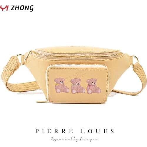YIZHONG PU Leather Cute Bear Waist Bag for Women High Quality Crossbody Bag Multifunction Large Capacity Fanny Packs Belt Bag
