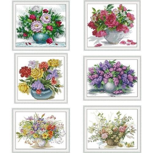 Various beautiful flower vase patterns, printed cross stitch kit, DIY handmade cross stitch, 14ct11ct embroidery kit, needlework