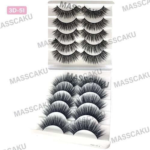 MASSCAKU 5 pairs 3D Mink Natural False Dramatic Volume Lashes Makeup Eyelash Extension Silk Eyelashes
