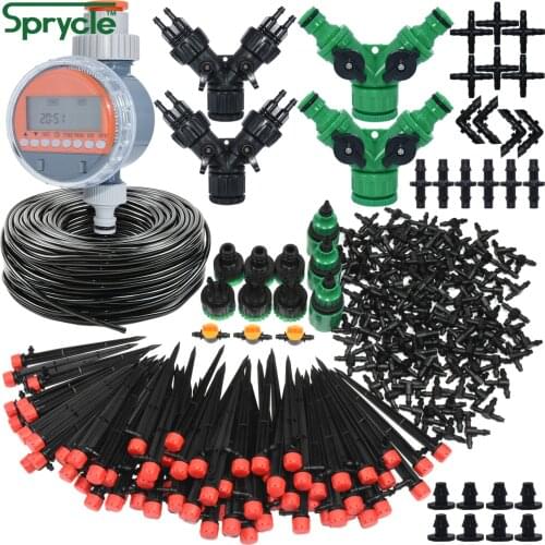 SPRYCLE Automatic Garden Watering System Sprinkler Kits Ball Valve Timer Controller Micro Drip Irrigation System DIY Greenhouse