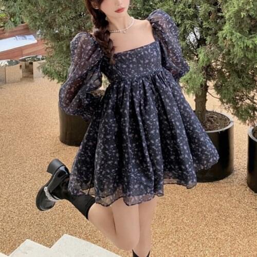Court Vintage Floral Dress Women Designer Backless Korean Slim Ball Gown Dresses for Women 2021 Japanese Sweet Party Mini Dress