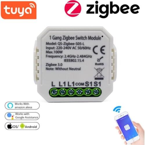 Tuya ZigBee 3.0 Smart Light Switch Relay Smart Switch Module 220-240V Without Neutral Single Live Line for Alexa Google Home