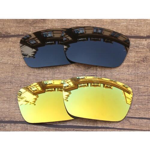 Vonxyz 2 Pairs Stealth Black & 24K Mirror Polycarbonate Replacement Lenses for-Oakley Fuel Cell Frame