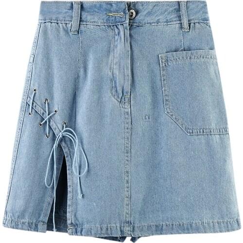 Summer New Plus Size Womens Jeans Skirts High Waist A-Line Female Hips Vintage Trendy Lady Denim Skirts Splitted Bow Clothes
